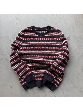 y2k Selected Wool Knit Sweater with red, white, and dark blue geometric pattern
